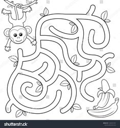 Preschool Mazes Free Printable Easy, Maze Games For Kids, Activity Books For Kids, Labyrinth Maze, Maze Worksheet, Mazes For Kids, Toddler Coloring Book, Black And White Vector, Maze Puzzles