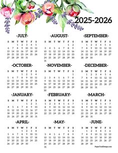 a calendar with watercolor flowers on it