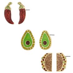 PRICES MAY VARY. 【Funny Earrings】:This fun dangle earring set includes Chile Pepper, Avocado and Tacos, Pave Rhinestone style, sparkling, cute everyday jewelry. 【Unique Design】: These latest unique designed earrings are very cute and interesting and will make you look more lively and cheerful, very suitable for girls or ladies to stand out. These are also hypoallergenic high-quality earrings. 【High-Quality Material】: Our latest design style is very unique, all made of high-quality zinc alloy mat Food French Fries, Taco Earrings, Fries Burger, Burger Pizza, Watermelon And Lemon, Funny Earrings, Bat Earrings, Chile Pepper, Blue Car