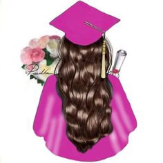 a drawing of a girl with long hair wearing a graduation cap and gown