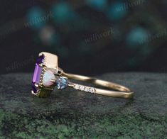 - Metal: Solid gold(10K/14K/18K white, yellow, rose gold available), 925 sterling silver,platinum.- Main Stone: 5x9mm long Hexagon natural amethyst- Accent Stone: Lab opals and kite lab alexandrite- Band Width: 1.4mm- Can be personalized : Yes Engagement Ring Yellow Gold, Engagement Ring Yellow, Amethyst Engagement Ring, Topaz Birthstone, Wedding Anniversary Ring, Amethyst Ring Engagement, Wedding Anniversary Rings, Yellow Gold Engagement Rings, Ring Women