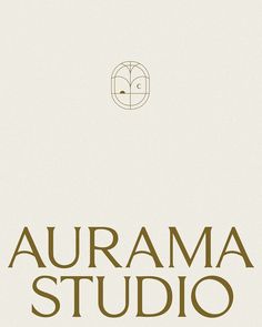 the logo for an art studio with brown lettering on white paper and gold foiling