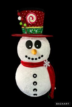 a snowman wearing a red hat and scarf