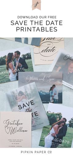 wedding save the dates cards are shown on top of each other with text that reads, save the date printables