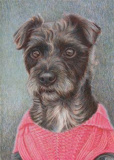 a drawing of a dog wearing a pink sweater