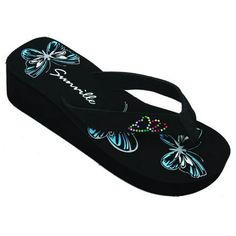 Light weight Sandals Flip Flops Summer Beach Shoes with 3 colors: Flower, Color Butterfly, Blue Butterfly. Size: M.  Color: Black.  Gender: female.  Age Group: adult. Nike Cortez Shoes, Cute Flip Flops, Colors Combinations, Heeled Flip Flops, Butterfly Fashion, Platform Wedges Shoes, Dr Shoes, Flip Flops Style, Women's Slip On Shoes