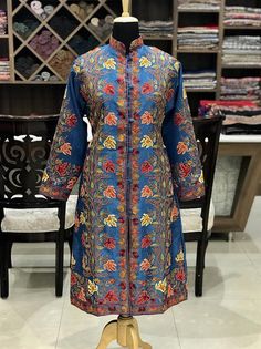 Trouser Dress, Aari Embroidery, Blue Embroidery, Coat Winter