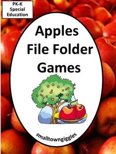 an advertisement for apples file folder games in front of a large pile of red apples