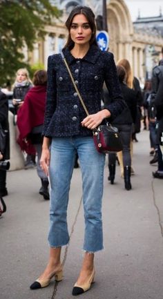 How To Wear a Tweed Jacket in 2024, Chanel Style — No Time For Style Chanel Slingback Outfit, Chanel Jacket Outfit, 80 Outfits, Slingback Chanel, Chanel Street Style, Tweed Jacket Outfit, Chanel Style Jacket, Chanel Tweed Jacket, Tweed Outfit