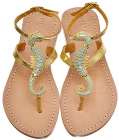 If they had these in silver, they'd be a serious contender (-:  C-3322 Large Sea Horse Sims Wedding, Golden Sandals, Polynesian Dress, Snake Design, Shoes Summer, Crazy Shoes, Shoe Obsession