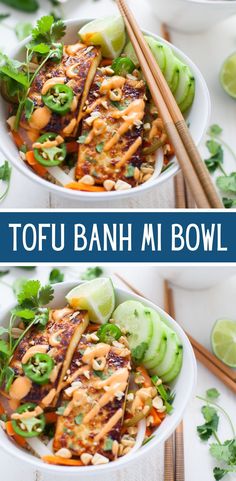 tofu banh mi bowl with chopsticks on the side