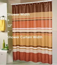 a shower curtain with the measurements for it and how to measure it in different colors