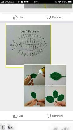 the screen shows how to make a leaf pattern with crocheted leaves and beads