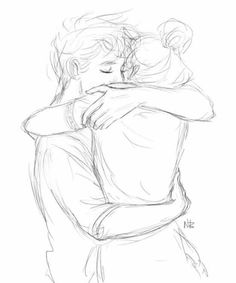 a drawing of two people hugging each other