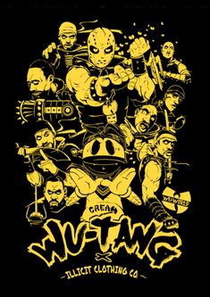 an image of some cartoon characters in yellow on black background, with the words smash