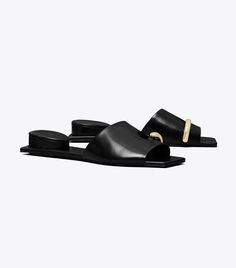 Pierced Mule Sandal: Women's Designer Sandals | Tory Burch Modern Leather Slides With Sculpted Heel, Modern Slides With Sculpted Heel, Chic Slides With Leather Sole, Modern Sandals With Leather Footbed For Evening, Modern Leather Footbed Sandals For Evening, Mule Sandals, Sport Sandals, Footwear Design Women, Designer Sandals