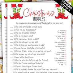 a christmas riddle game with cookies and candy