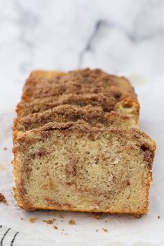 two slices of cinnamon sugar bread on top of white paper with the words quick and easy cinnamon sugar bread