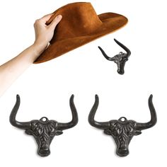 PRICES MAY VARY. Stylish Hat Hook--Bull Head Design! Inspire from the western longhorn, crafted with premium cast iron, this decorative wall hooks is a true work of art. Its intricate details and unique retro western style make it a standout piece. Hang your hats in style and add a touch of vintage charm to any space. Perfect for cowboy enthusiasts and those who appreciate the rustic aesthetic. Unique Cowboy Hat Holder--This stylish hat holder measured with 5.5x4.3x2.7 in, designed to hold or di Cowboy Hat Holder, Wall Mounted Hat Rack, Western Style Decor, Cowboy Hat Rack, Western Room, Western Wall Decor, Cowboy Gifts, Hat Hook, Rustic Western Decor