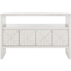 the sideboard is made from white wood and has geometric designs on it, as well as