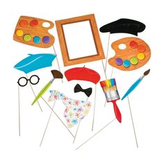 an assortment of arts and crafts items are arranged in the shape of a square frame