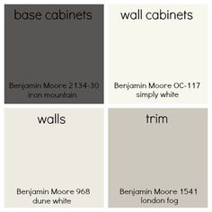 four different shades of gray and white with the words wall cabinets in black on them