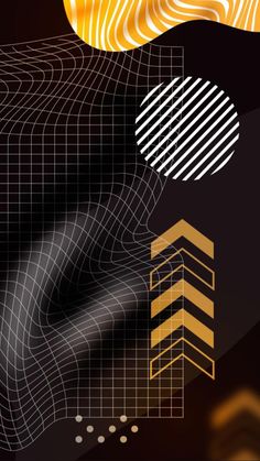 an abstract background with lines and shapes in gold, black, and white colors that appear to be overlapping