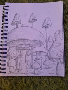 a drawing of some mushrooms on the ground