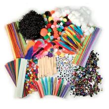 many different types of crafting supplies on a white background