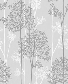 a grey and white wallpaper with trees on it