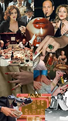 the collage shows people eating and drinking at a table with candles in their hands