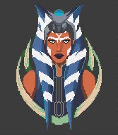 an image of a woman with blue and white stripes on her face, in the style of pixel art