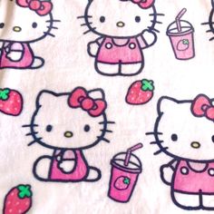 the hello kitty towel has strawberry juice and strawberries on it