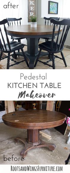 the before and after of a kitchen table makeover