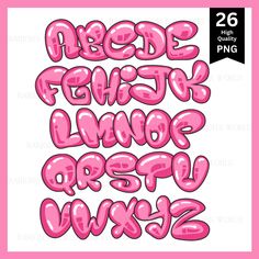 pink bubble font and lowercases with the letters below it in different sizes, on a white background