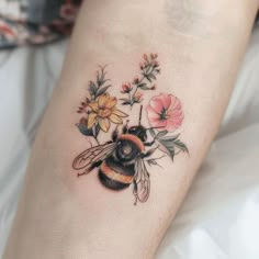 Bumble Bee Tattoo Blueprint Set Bee Still Tattoo, Flowers And Insects Tattoo, Vintage Bee Tattoo Ideas, Honeysuckle And Bee Tattoo, Bee With Flowers Tattoo, Bumblebee Tattoo, Honeybee Tattoo, Bee And Flower Tattoo, Honey Bee Tattoo