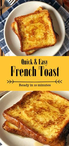 grilled cheese french toast on a white plate with the words quick and easy french toast ready in no minutes