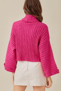 Hot pink turtleneck sweater. Flare out sleeves. Recommended Sizing. 2-4 S, 6 M, 8 - 10 L Hot Pink Turtleneck, Pink Turtleneck, Pink Turtleneck Sweater, Hot Sweater, Knit Turtleneck Sweater, Ribbed Knit Sweater, Mustard Seed, Dressy Tops, Sweater Sale