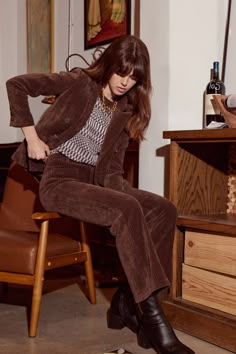 Achieve a sophisticated and fashionable look with the Mocha Corduroy Blazer and matching Lafayette Corduroy Pant. Whether you're attending a formal event, heading to the office, or simply want to make a style statement, this corduroy ensemble combines comfort, refinement, and versatility for a timeless and elegant appearance. Corduroy Set, Corduroy Pants Outfit, Corduroy Pant, Maxi Jumpsuit, Brown Suits, Brown Outfit, Corduroy Blazer, Swimwear Sets, Blazer Outfits