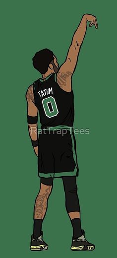 a drawing of a basketball player with tattoos on his arm and hand in the air