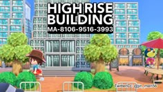 an animal crossing game with the title highrise building on it's left side