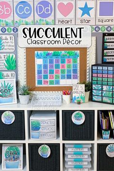 the classroom decor is organized and ready for students to use it on their desks