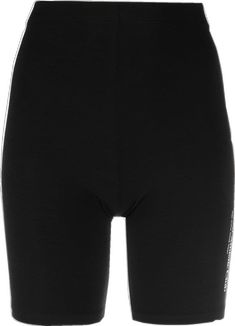 Black Logo Print Shorts, Black Bottoms With Logo Waistband, Black Bottoms With Logo Waistband In Elastane, Fitted Bottoms With Logo Waistband In Short Length, Black Bottoms With Logo Waistband, Short Length, Black Bottoms With Logo Waistband In Short Length, Sporty Fitted Bottoms With Logo Print, Casual Stretch Bottoms With Logo Print, Sporty Black Cotton Biker Shorts