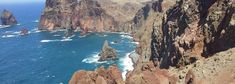 an aerial view of the ocean and cliffs