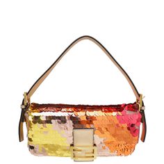 Material: Rose Poudre Satin with Multicolor Sequins Embellished and FF Logo Hardware: Gold Features: Pockets: Interior Zipper Pocket Bag style: Shoulder Bag Closure type: Flap with Clasp Closure Serial Number / Stamp / Date Code: 8BR792 - AJSY - 228 - 0189 Measurement in inches: W x D x H Inclusions: Dust Bag Condition: Used in very good condition – 7.5 out of 10 Exterior: very good condition, with few scratches and showing normal signs of use. Interior: very good condition, and showing normal signs of use. Fendi Crystal Baguette, Fendi Multicolor Bag, Vintage Fendi Baguette, Pink Satin Fabric, Fendi Baguette Bag, Fendi Logo Design, Fendi Store, Multicolor Sequins, Fendi Shoulder Bag