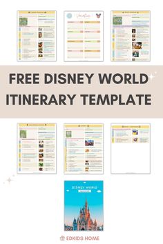 the disney world itinerary template for kids to use on their own school project