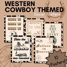 the western cowboy themed posters are on display