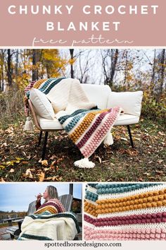 the chunky crochet blanket is shown with text that reads, chunky croche