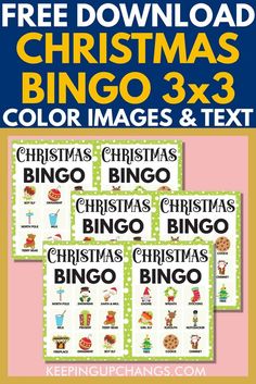 christmas bingo game for kids and adults with free printables on the front cover