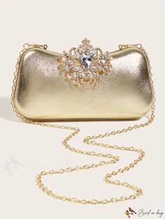 BirdinBag - Stylish Rhinestone Flip Cover Clutch Bag: Ideal for Evening Parties Gold Handheld Bags With Rhinestones, Stone Embellished Clutch For Events, Formal Rhinestone Pouch Bag, Elegant Pouch Bags With Rhinestones, Elegant Rhinestone Pouch Bag, Embellished Clutch Bag For Events, Gold Crystal Embellished Clutch Shoulder Bag, Gold Embellished Pouch Bag, Gold Bling Clutch Bag